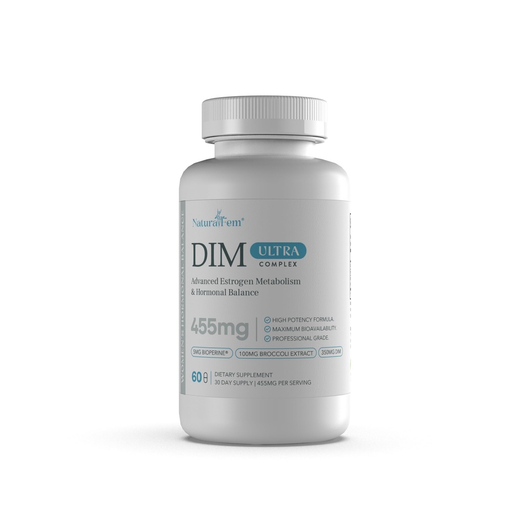 Naturalfem DIM 350mg Ultra Complex - Advanced Hormone Balance for Women & Estrogen Metabolism Support - with 100mg Broccoli Extract & BioPerine - High Potency 455mg Formula - 60 Capsules