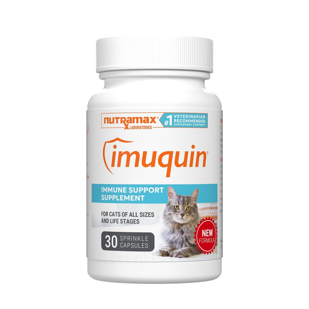 Nutramax Imuquin Immune Health Supplement for Cats, with Astaxanthin and Beta Glucans, 30 Sprinkle Capsules
