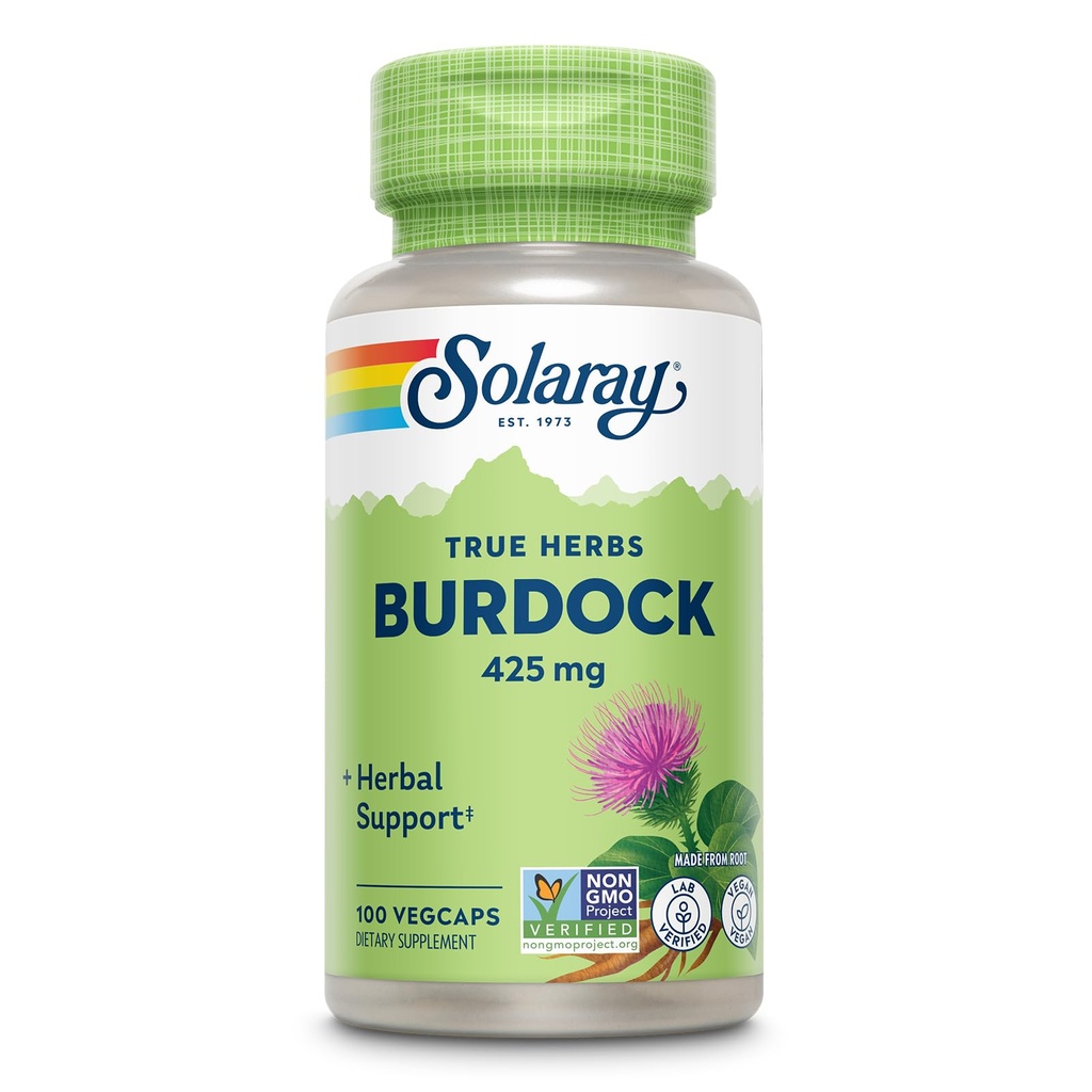 SOLARAY Burdock Root 425 mg - Liver sano, rene, digestione, circulation, Joint & Skin Support - Attività antiossidante - Non OGM - 100 VegCaps