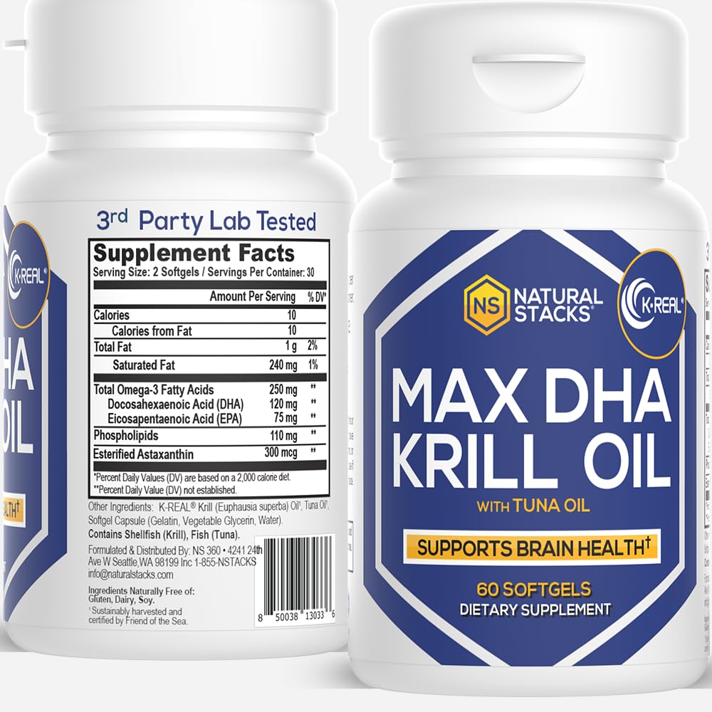 Antartico Krill Oil Supplement - DHA EPA Omega 3 Supplemento con Antiossidante Astaxantina - Omega 3 Fish Oil per sostenere il cervello, cuore e salute comune - 60 Krill olio SoftGels