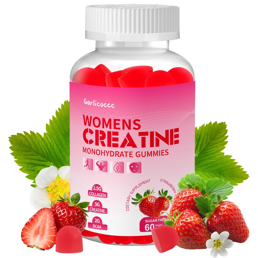 Sugar Free Creatine for Women, Creatine Monohydrate Gummies with Collagen,Energy Creatine Supplement for Muscle Strength, Strawberry Flavor,60 Count
