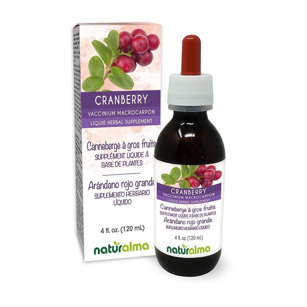 Naturalma Cranberry (Vaccinium macrocarpon o Oxycoccus macrocarpos) Tintura senza alcool di frutta - 4 fl oz Liquid Extract in Drops - Integratore di erbe - Vegan