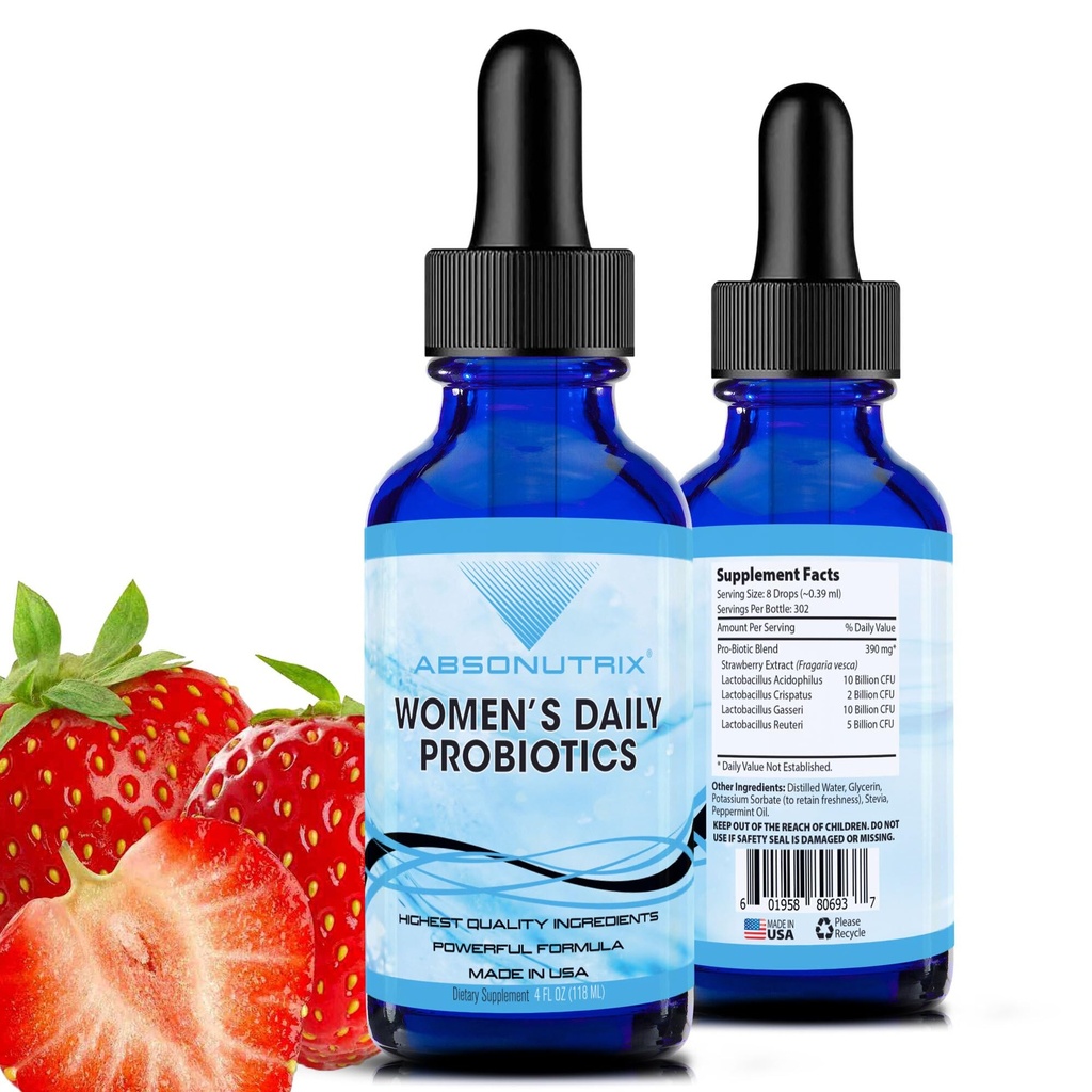 Absonutrix Femmes , Probiotiques quotidiens 390 mg, 4 Oz Liquide, 302 portions, Fabriqué aux États-Unis, Absorption rapide, Ingrédients de qualité Potentiels, Non-OGM, Installations certifiées GMP, Produits sans cruauté