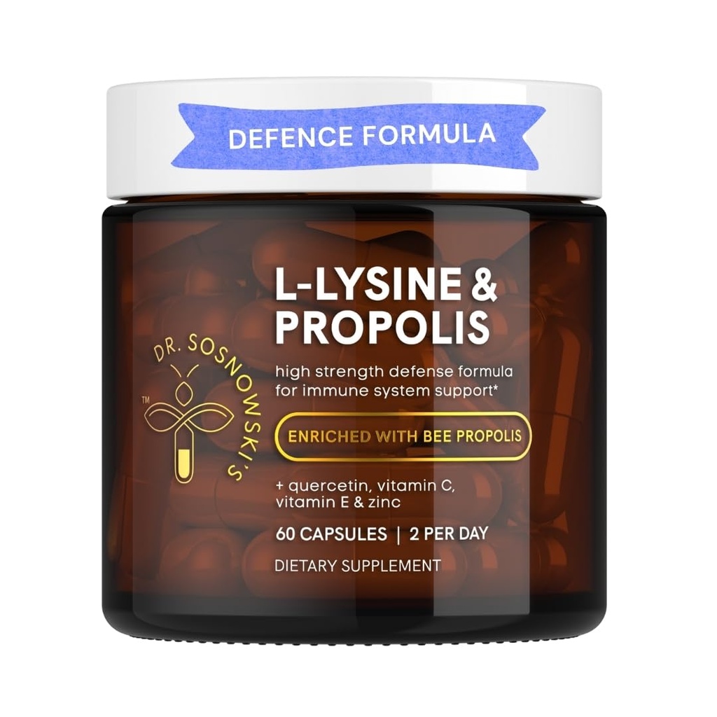 Dr Sosnowski's L-Lysine & Propolis Supplements | High Potency L Lysine Immune Support Formula with 5:1 Propolis Extract, Quercetin, VIT C, VIT E and Zinc
