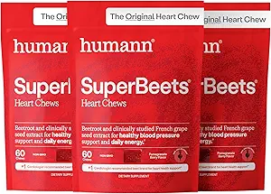 HumanN SuperBeets Herzkäse, Stickstoffoxid und Blutdruck-Unterstützung, Grape Seed Extract & Non-GMO Beet Root Powder Energy, Granatapfel Berry Flavor, 180 Count