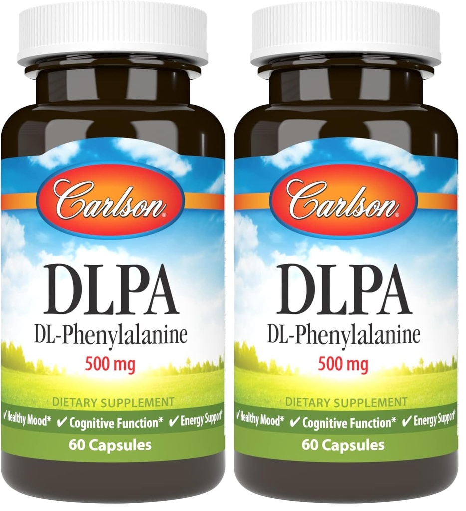 Carlson DLPA DL-Phenylalanine 500 mg Cognitive & Nervous System Support Supplement - 60 Capsules (Pack of 2)