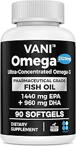 Grado farmaceutico Omega 3 Fish Oil, KD-PUR Premium Germania Fish Oil Integra 2520mg con EPA & DHA- Supporta cervello, cuore e immunità (90 Softgels)