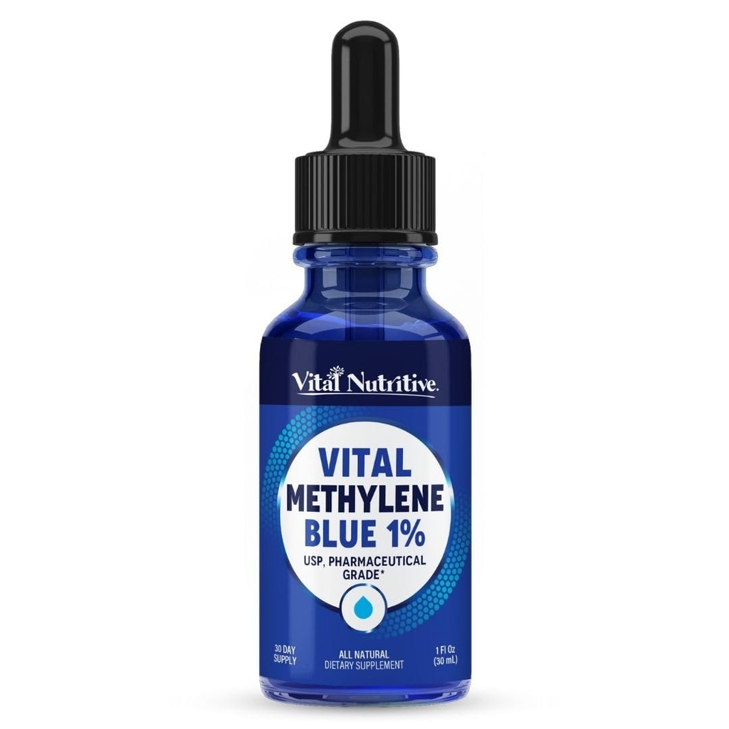 Vital Methylene Blue Drops 1% – Pharmaceutical Grade Methylene Blue for Humans, Supports Cellular Energy & Cognitive Balance, Vegan, Non-GMO – 1 fl oz (30 mL)