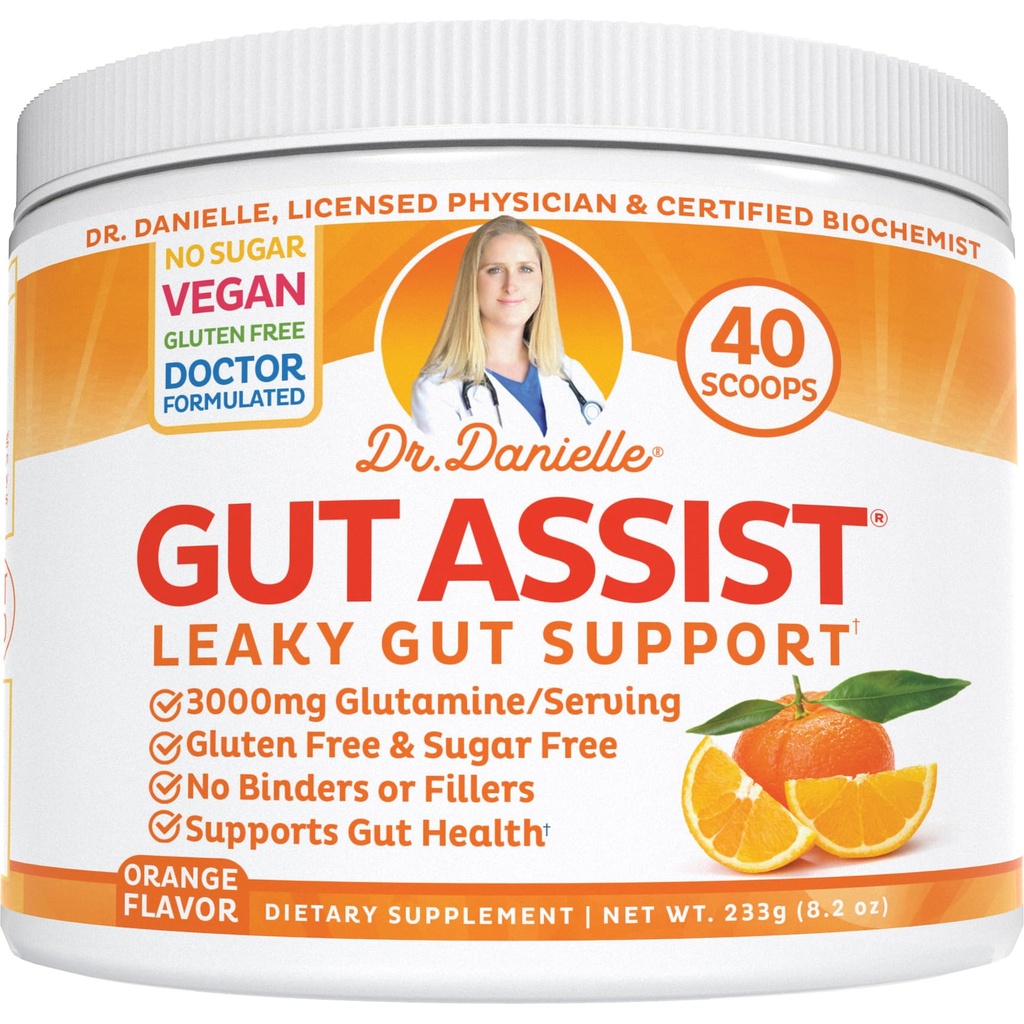 Leaky Gut Support Powder | L-Glutamin Gut Lining Formula | Gut Assist von Dr. Danielle, Orange Flavor