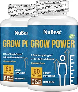 NuBest Grow Power - Supplément de calcium - Supplément de magnésium avec vitamine D3, B6, zinc, phosphore et multivitamine pour les os forts, santé globale pour l'âge de 10+-