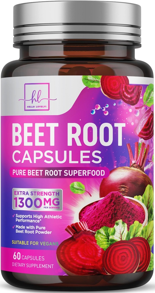 Organic Beet Root Capsules 1300mg Per Serving - Extra Strength Beetroot Supplement, Supports Athletic Performance, Vitality & Immune System, Best Beet Root Powder, Non-GMO, Bottled USA - 60 Capsules