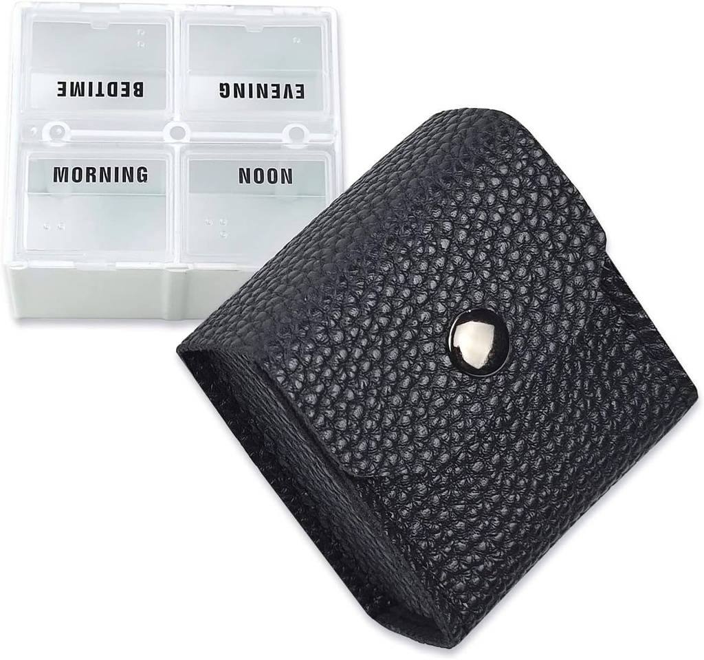 VOFOON Organisateur de petites pilules, Pill Box pour la purse, Pocket Pill Container, 4 fois par jour Daily Portable Medicine Valitivity Case, Fish Oil Supplément Box (4 Compartiments, 4X-SU)