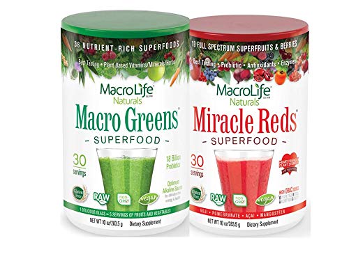 MacroLife Immunity 2-Pack Bundle, 1 Macro Greens Powder (10oz) 30 Serve + 1 Miracle Reds (10oz) 30 Serve