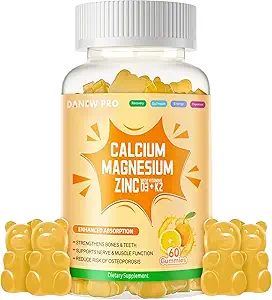 Gummie di zinco di magnesio di calcio con vitamina D3 & K2 - Assorbimento potenziato ad alta potenza -60 Gummie arancio