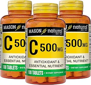 MASON NATURAL Vitamina C 500 mg - Supporta sistema immunitario sano, antiossidante ed essenziale nutriente, 100 compresse (Pack of 3)