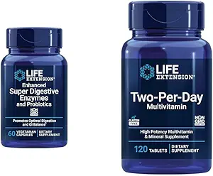 Estensione della vita 60 capsula vegetariana Enzimi digestivi & 120 Tablet ad alta potenza Multi-Vitamin Supplement Bundle