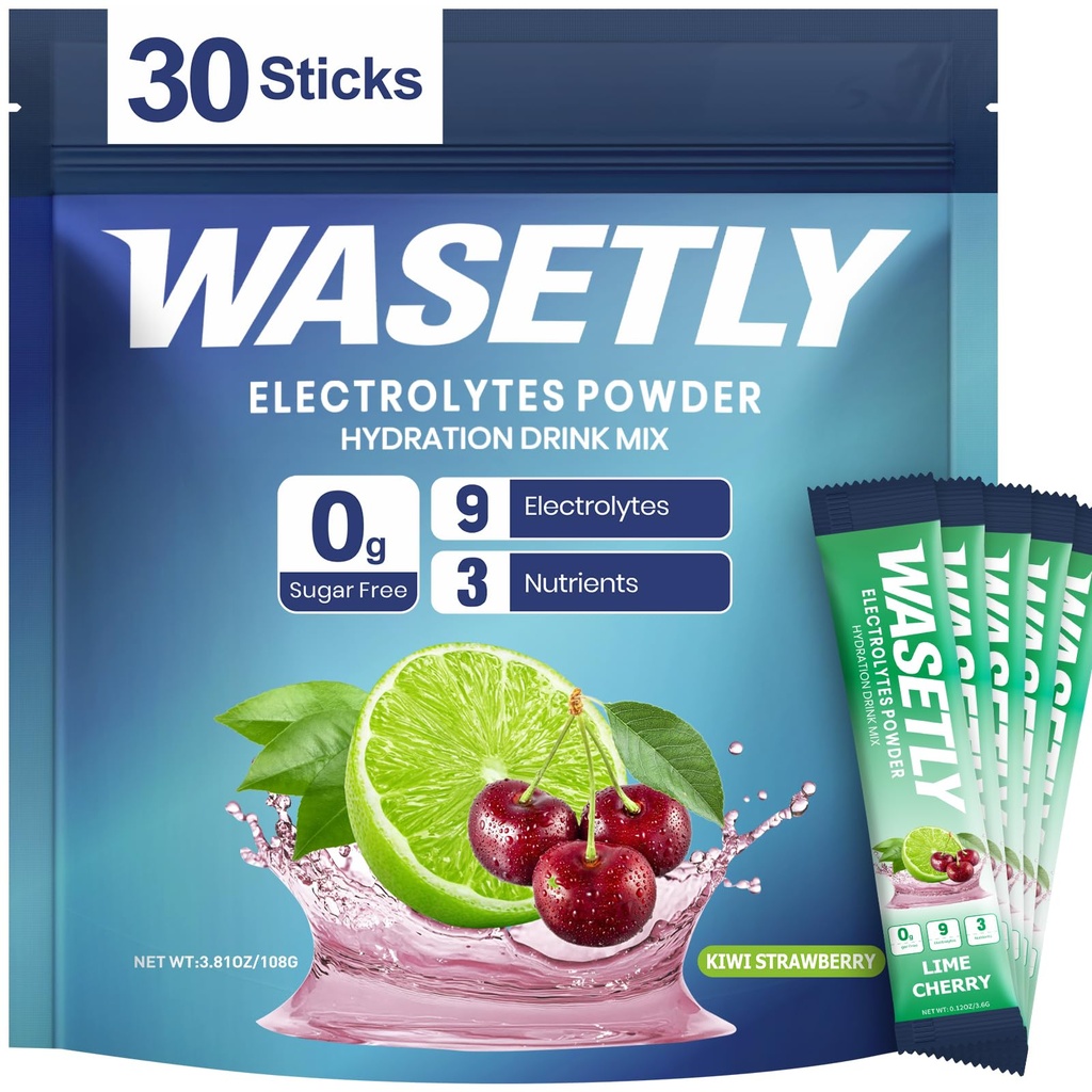 Electrolytes Powder Packets Sugar Free, Lime Cherry Flavor Hydration Packets, Portable Electrolyte Drink Mix for Rapid Hydration, Low Sodium, 30 Sticks Variety Pack