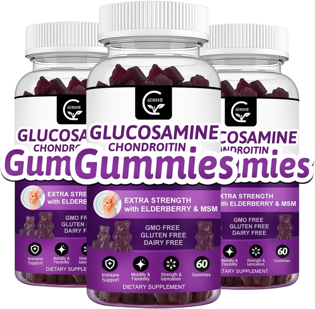 Glucosamin Chondroitin Gummis mit MSM & Elderberry – Extra Strength Mobility & Flexibility Support, Antioxidante Immunergänzung für Erwachsene, Männer & Frauen - 60 Chondroitin Gummis (3 Pack)
