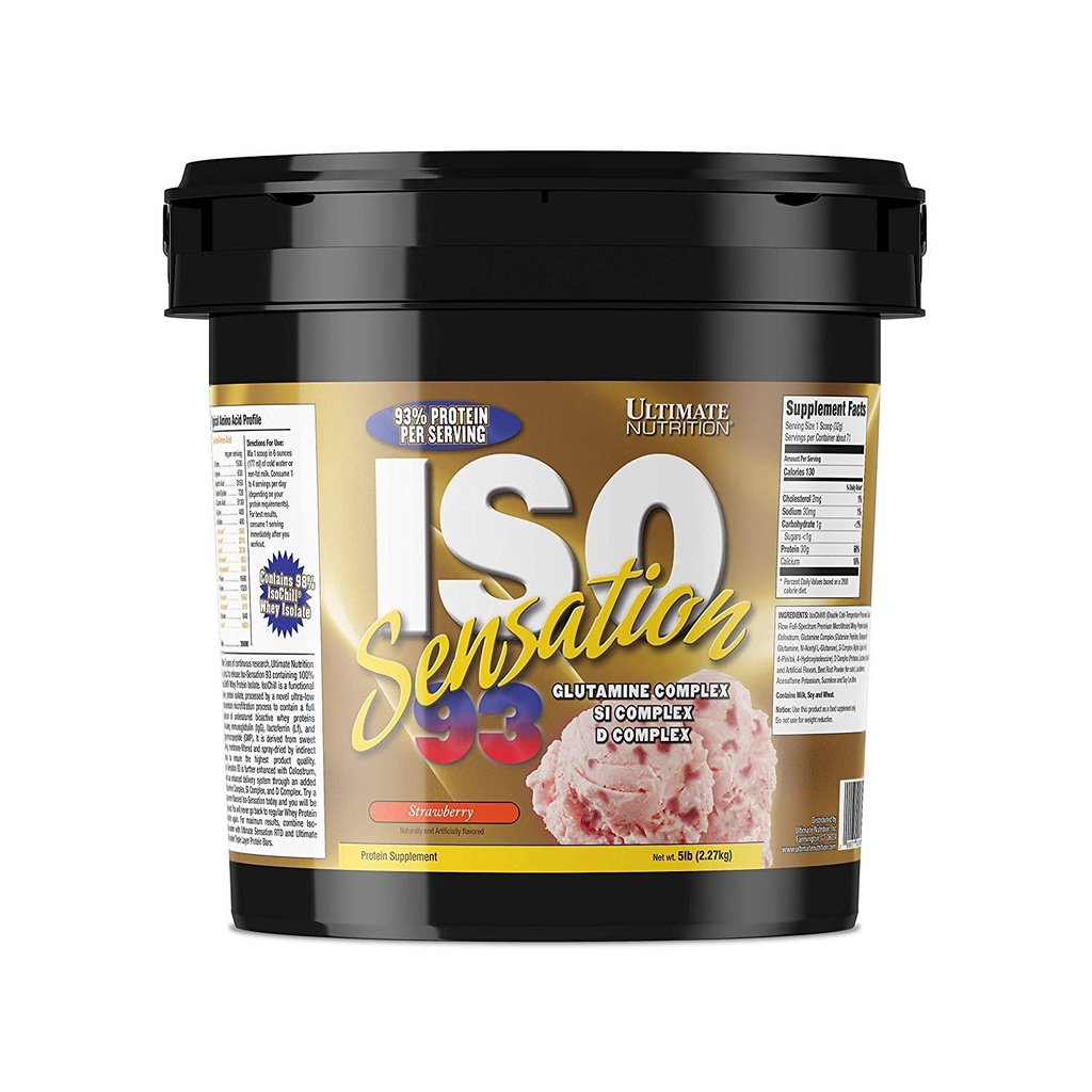 Ultimate Nutrition Iso Sensation 93 mit Glutamin, Whey Protein Isolate Powder, 30 Gramm Protein, Low Carb Protein Shakes, Keto Friendly, 5 Pfund, Erdbeer aromatisiert