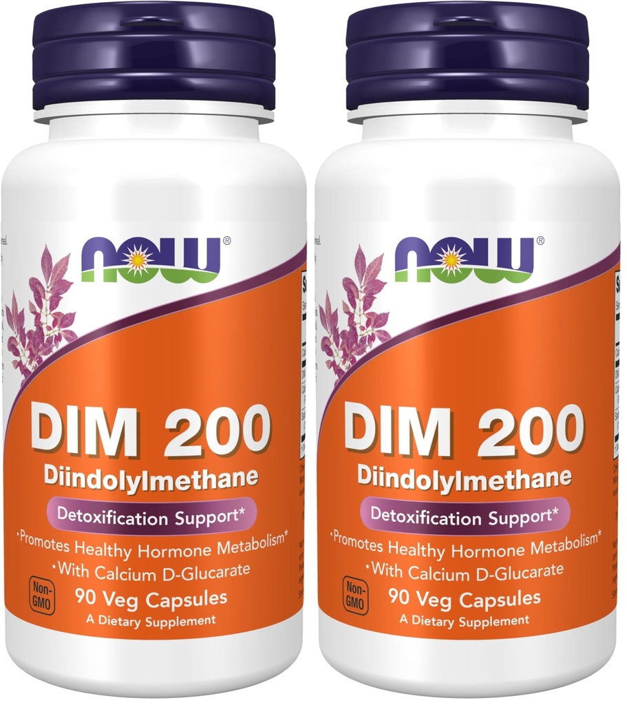 NOW Foods Supplements,DIM 200 (Diindolylmethane) with Calcium D-Glucarate,90 Veg Capsules,(Pack of 2)