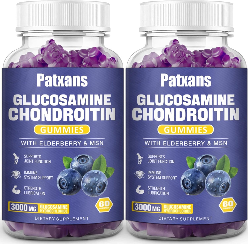 2 Packs 3000MG Glucosamine Chondroitin Gummies - Extra Strength Joint Health & MSM Elderberry Natural Joint Support Supplement, Flessibilità, Antiossidante Supporto Immune per Adulti, 120 Gummies.