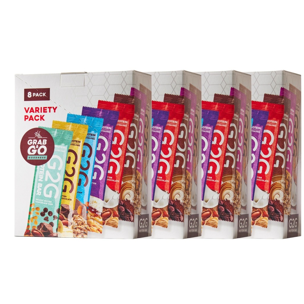 G2G Protein Bar, 8 Flavor Variety Pack, High Protein, Gluten-Free, Healthy Snack, Delicious Meal Replacement, Clean Ingredients, Refrigerated for Freshness, 32 Bars (4 Packs of 8)