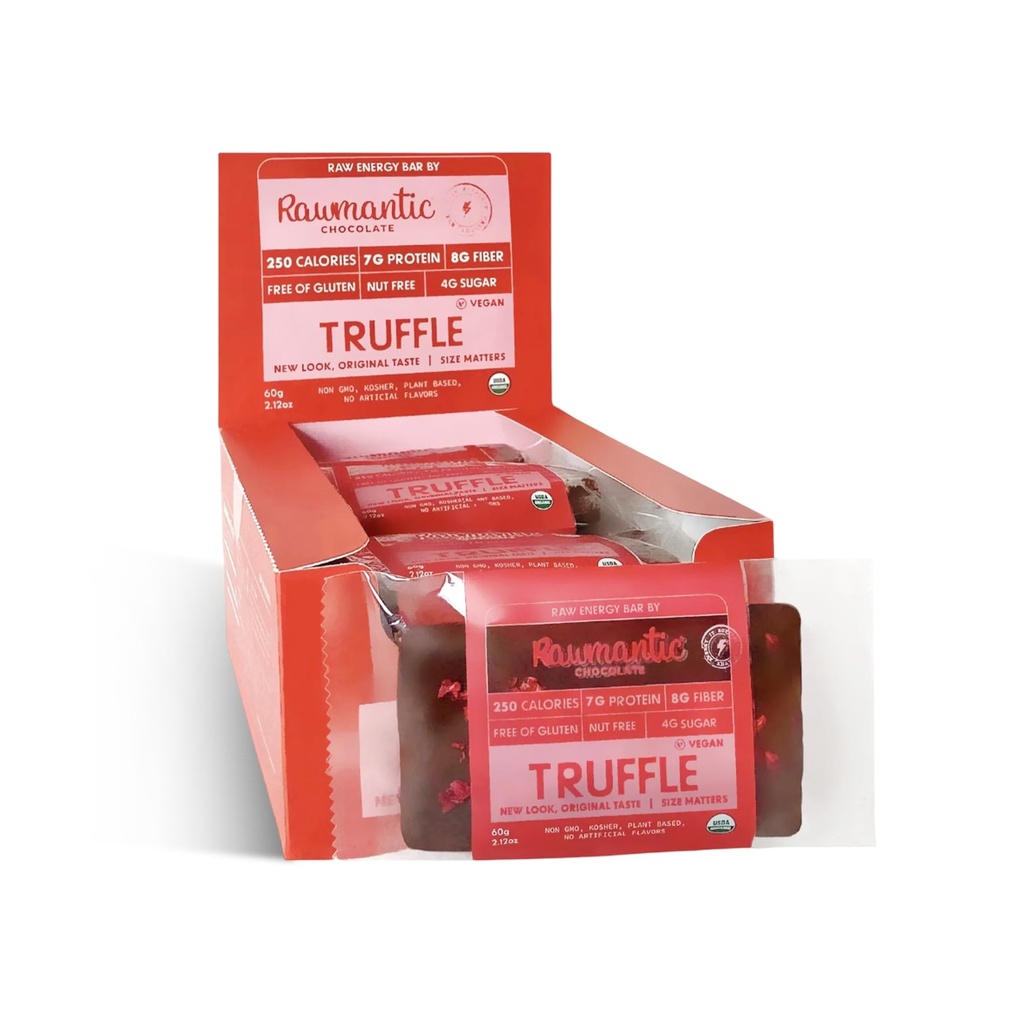 Rawmantic Dark Chocolate Berry Truffle (12 Mini Bars x 25g) – Blend of Dark Raw Chocolate, Mixed Berries, Pea Protein & More, No Artificial Flavors, Plant-Based, Non-GMO & Kosher, Guilt-Free Snacks