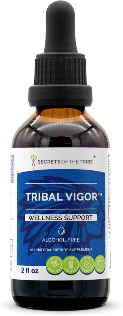 Tribal Vigor Alcohol-Free, Glycerite Eleuthero Siberian Ginseng, Catuaba, Barrenwort - Horny Goat Weed, Muira Puama, Saw Palmetto, Tribulus. Tintura, Estratto di erbe supporto benessere (2 FL OZ)