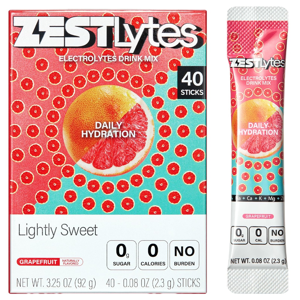 40 Sticks Low Sodium Sugar Free & 0 Calorie Electrolyte Hydration Packets, Lightly Sweet Electrolyte Powder Drink Mix, Liquid Daily IV Flavors | Grapefruit