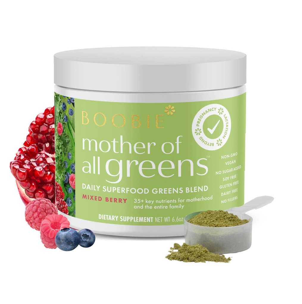 Boobie Pregnancy & Breastfeeding Superfood Greens Powder | Safe for Nursing Moms | 35+ Nutrients for Prenatal, Postpartum & Family Nutrition | Vegan, Gluten Free, Sugar Free | Mixed Berry, 30 Svgs
