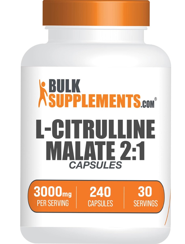 BulkSupplements.com Capsules de malate de L-Citrulline - en tant que malate de L-Citrulline 2:1, Supplément d'oxyde nitrique - Sans gluten, 8 capsules par portion (3000mg), 240 Compte (paquet de 1)