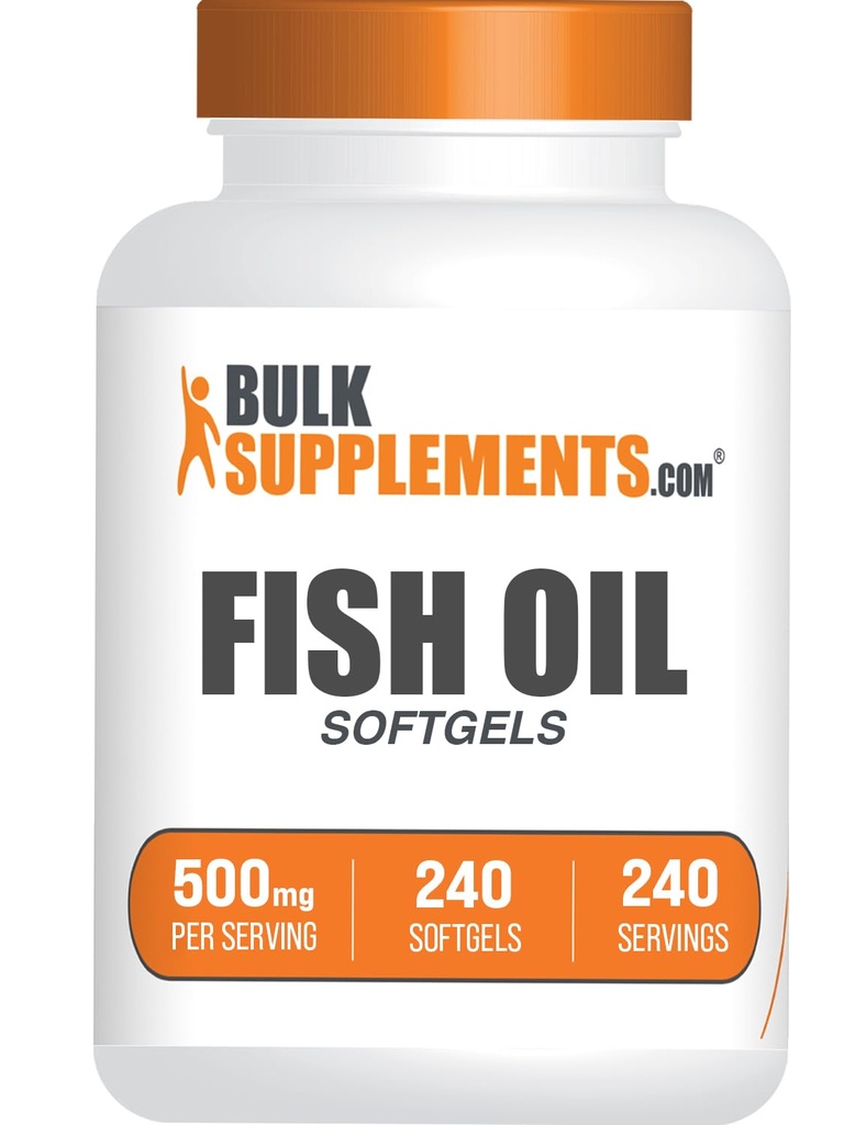 BulkSupplements.com Fish Oil 500mg Softgels - Omega 3 Supplements, Fish Oil Supplements - Gluten Free, 1 Softgel per Serving, 240 Count (Pack of 1)