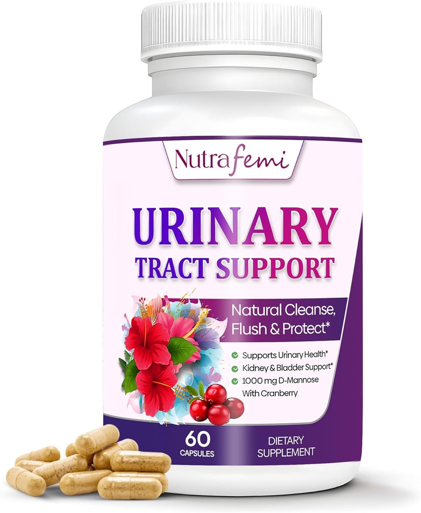 Natural Urinary Tract Health Supplements für Frauen, UTI Health Support, Flushes Verunreinigungen und Saures Urinary System, Blasenunterstützung, D-Mannose mit Cranberry, Dandelion & Hibiscus