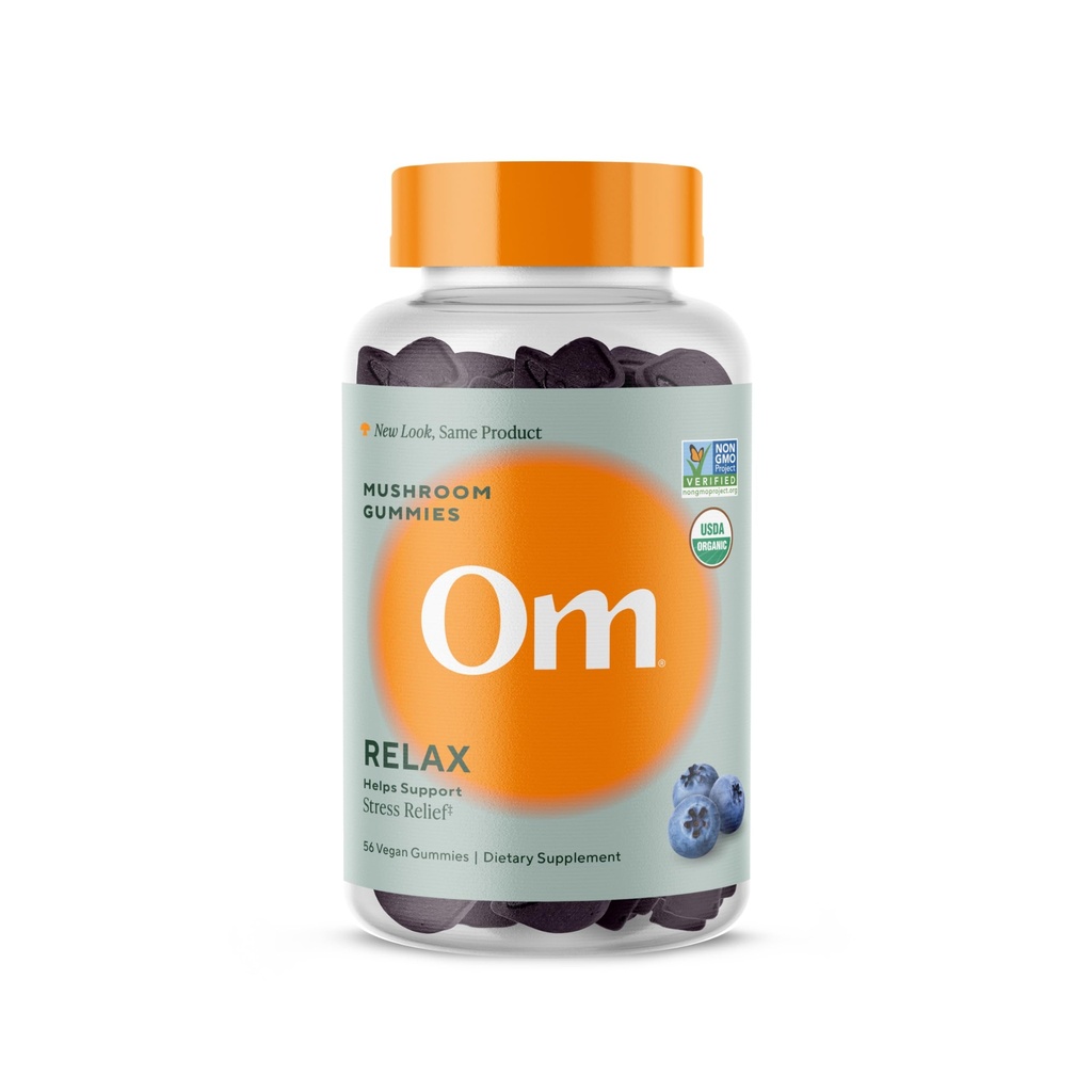 Om Mushroom Superfood Relax Gummies – 28 Serve – Blueberry Reishi & Ashwagandha Gummies for Stress Relief, Relax & Mood Support