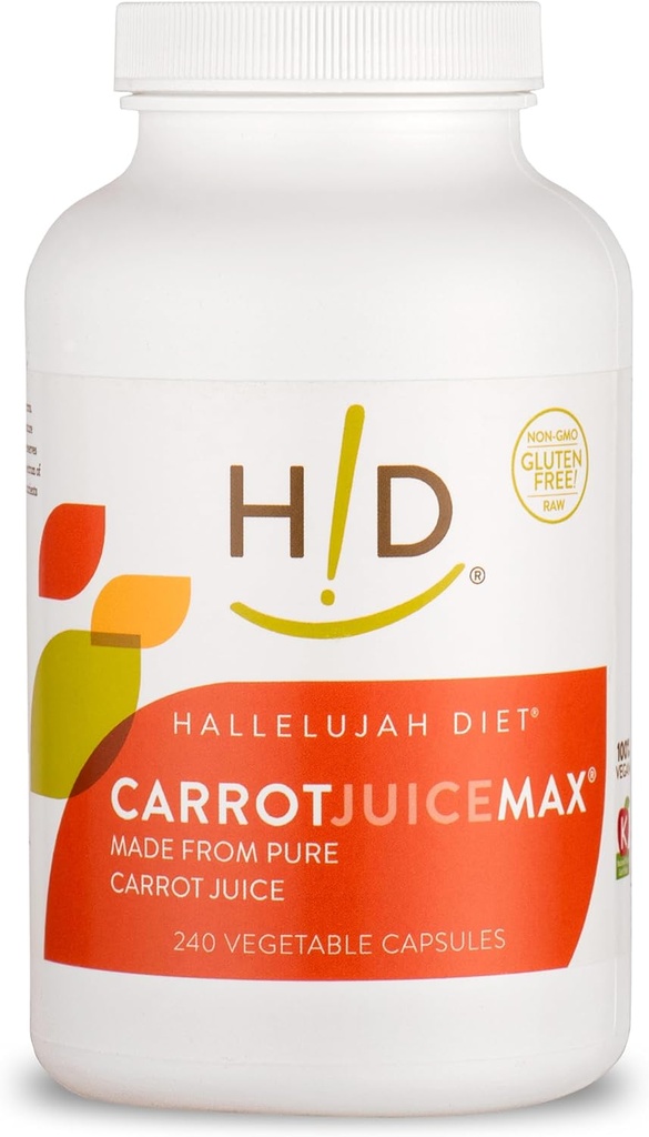 Hallelujah Diet CarrotJuiceMax Capsule Vegitable - Realizzati con Succo di Carrot Organico, Senza Ingredienti Artificiali, Vitamine Naturali e Minerali, Supplemento Antiossidante (240 Capsule Vegan)