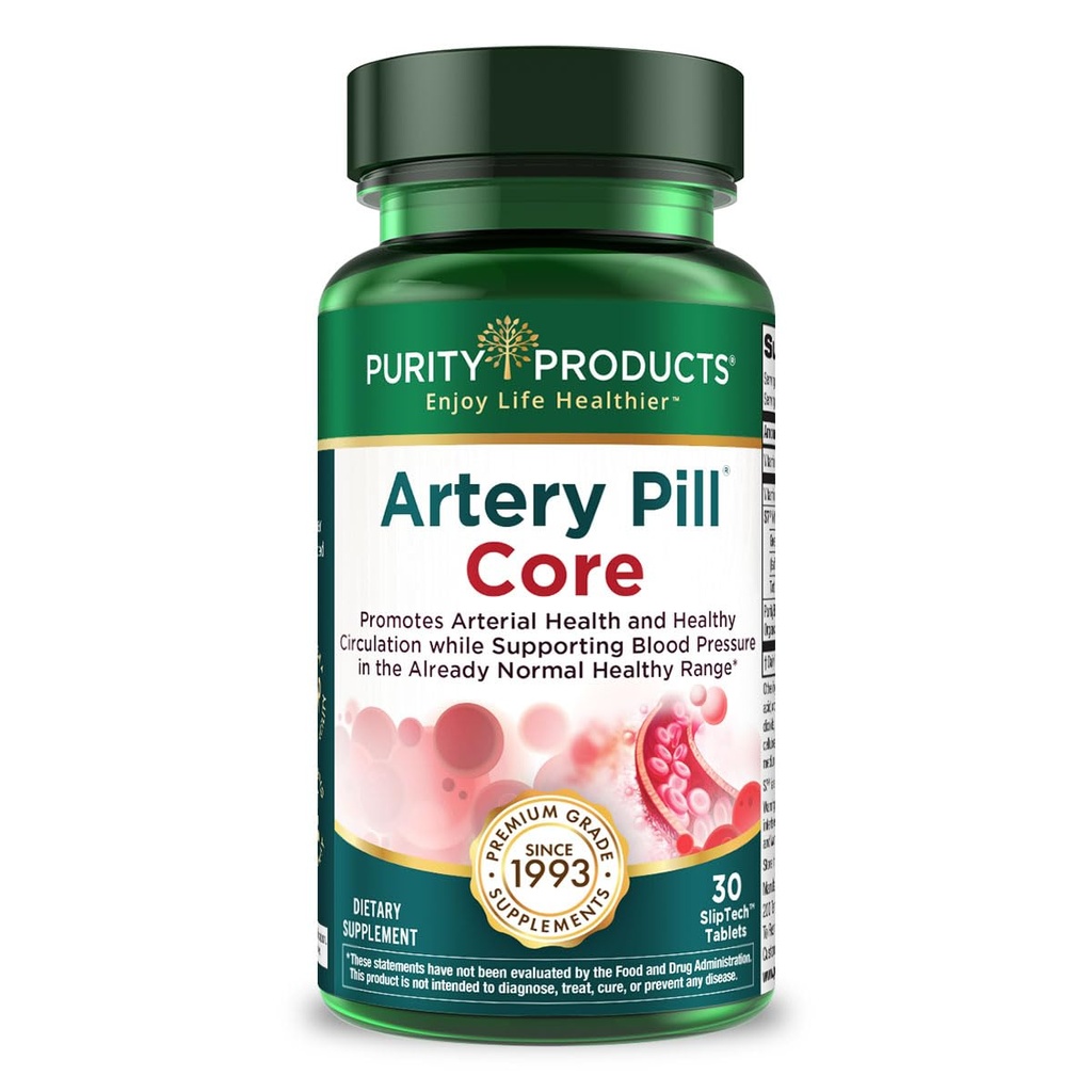Purity Products Artery Pill Core from MK-7 Vitamin K2, Plant-Based S7 Nitric Oxide Booster, Vitamin D3, Organic Blueberries - Promotes Arterial Health & Cardiovascular Function - 30 Count