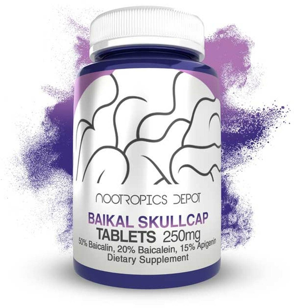 Nootropics Dépôt Baikal Skullcap Comprimés d'extraits de 250 mg 60 Nombre >15% Apigenin, >20% Baicalein, >50% Baicalin