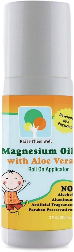 Raise Them Well Kids Magnesium Oil Roll-On with Aloe Vera – Natural Calming Balm for Sleep & Relaxation | Safe for Children | Easy Roll-On Applicator | All-Natural Strawberry Multivitamin Included