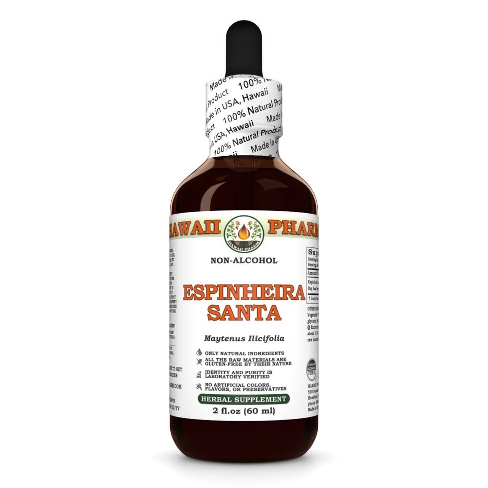 Hawaii Pharm Espinheira Santa Alcohol-Free Extract, Glycerite for Digestive Comfort, Promotes Liver Function, Eases Joint Discomfort, Acts as a Natural Diuretic & Laxative - 2 fl.oz