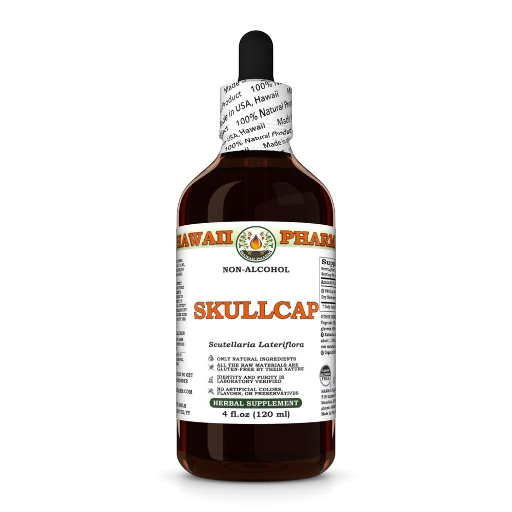 Skullcap (Scutellaria Lateriflora) Dry Herb Glycerite, All Natural, Vegan, Lab Tested Alcohol-Free Liquid Extract - 4 fl.oz