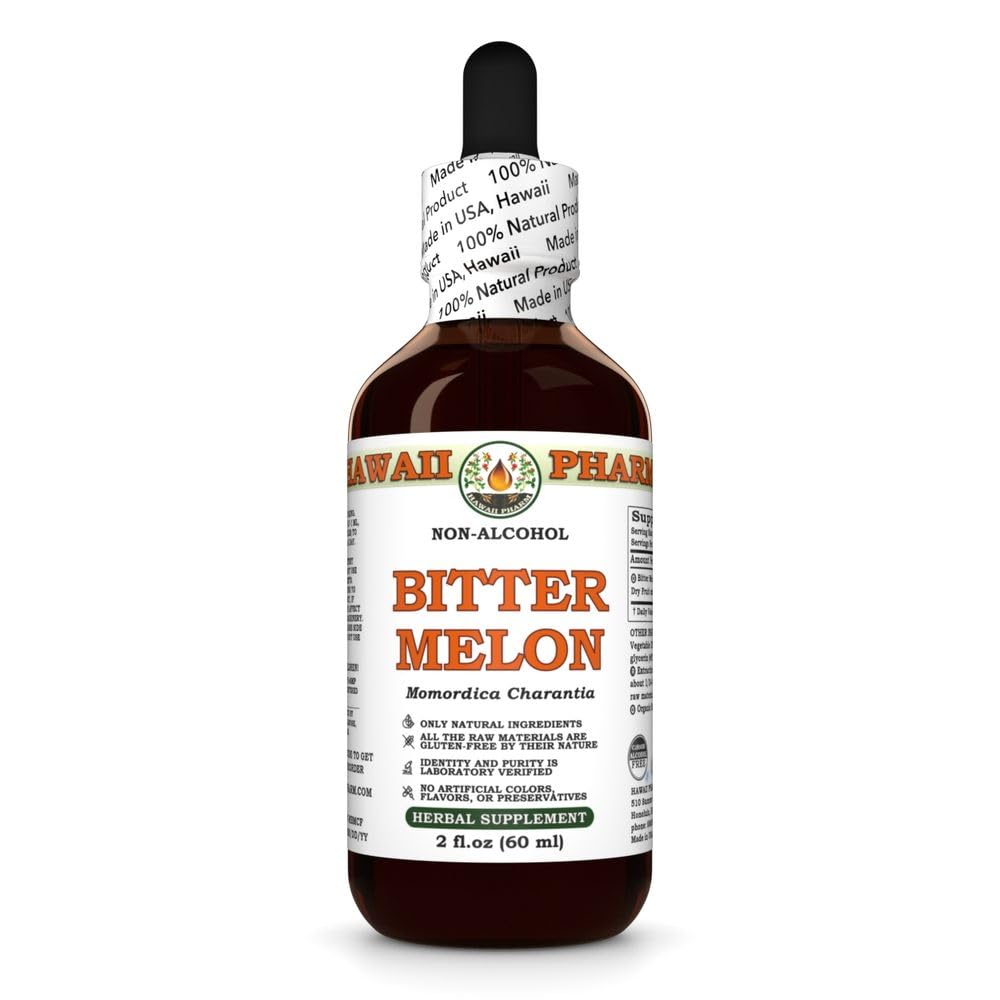 Bitter Melon (Momordica Charantia) Dry Fruit Glycerite, Made in Hawaii, Raw Materials, All Natural, Vegan, Lab Tested Alcohol-Free Liquid Extract - 2 fl.oz