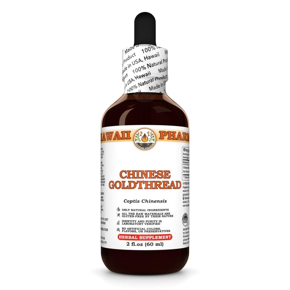 Chinese Goldthread (Coptis Chinensis) Dry Root Tincture, Made in Hawaii, All Natural, Vegan, Pure Liquid Extract - 2 fl.oz