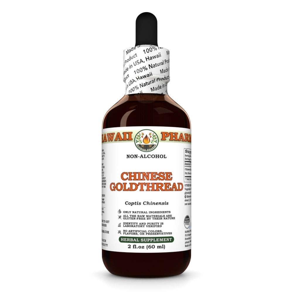 Chinese Goldthread (Coptis Chinensis) Dry Root Glycerite, Made in Hawaii, All Natural, Vegan, Lab Tested Alcohol-Free Liquid Extract - 2 fl.oz