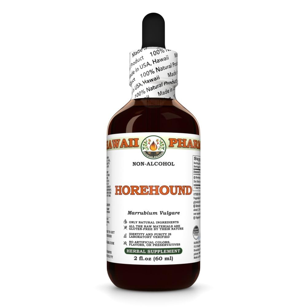 Horehound (Marrubium Vulgare) Dry Herb Glycerite, Made in Hawaii, Raw Materials, All Natural, Vegan, Lab Tested Alcohol-Free Liquid Extract - 2 fl.oz