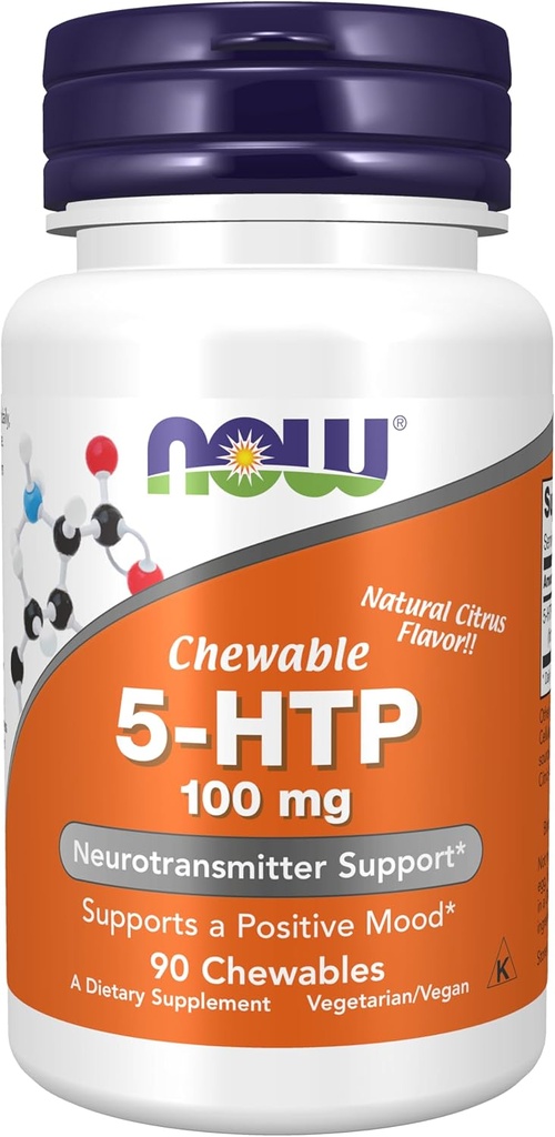NOW Nahrungsergänzungsmittel, 5-HTP (5-Hydroxytryptophan) 100 mg, Neurotransmitter-Unterstützung*, 90 Chewables