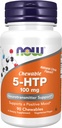 NOW Integratori alimentari, 5-HTP (5-idrossitriptofano) 100 mg, Supporto neurotrasmettitore*, 90 Chewables