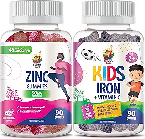 SUNNY SAM Eisengummis für Kinder & Zink Gummi für Erwachsene - Zink Kaugummi für Immununterstützung - Leistungsstarke natürliche Antioxidante Non-GMO-Ergänzung für Kinder Männer Frau Erwachsene