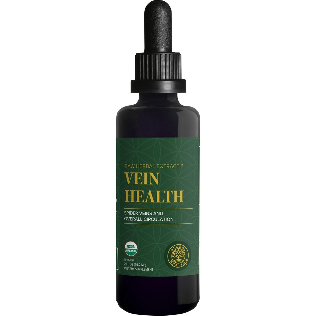 Global Healing based vein Health Liquid Vegan Supplément gouttes pour soutenir le flux sanguin et la circulation, aide avec l'araignée et les veines varices pour les jambes saines - racine de châtaigne de cheval biologique - 2 Fl oz