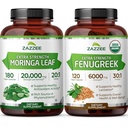 Zazzee Herbal Lactation Support Bundle | 30:1 USDA Organic Fenugreek Extract Supplement Plus 20:1 Organic Moringa Extract | Lactation Supplement Set | Non-GMO & Vegan