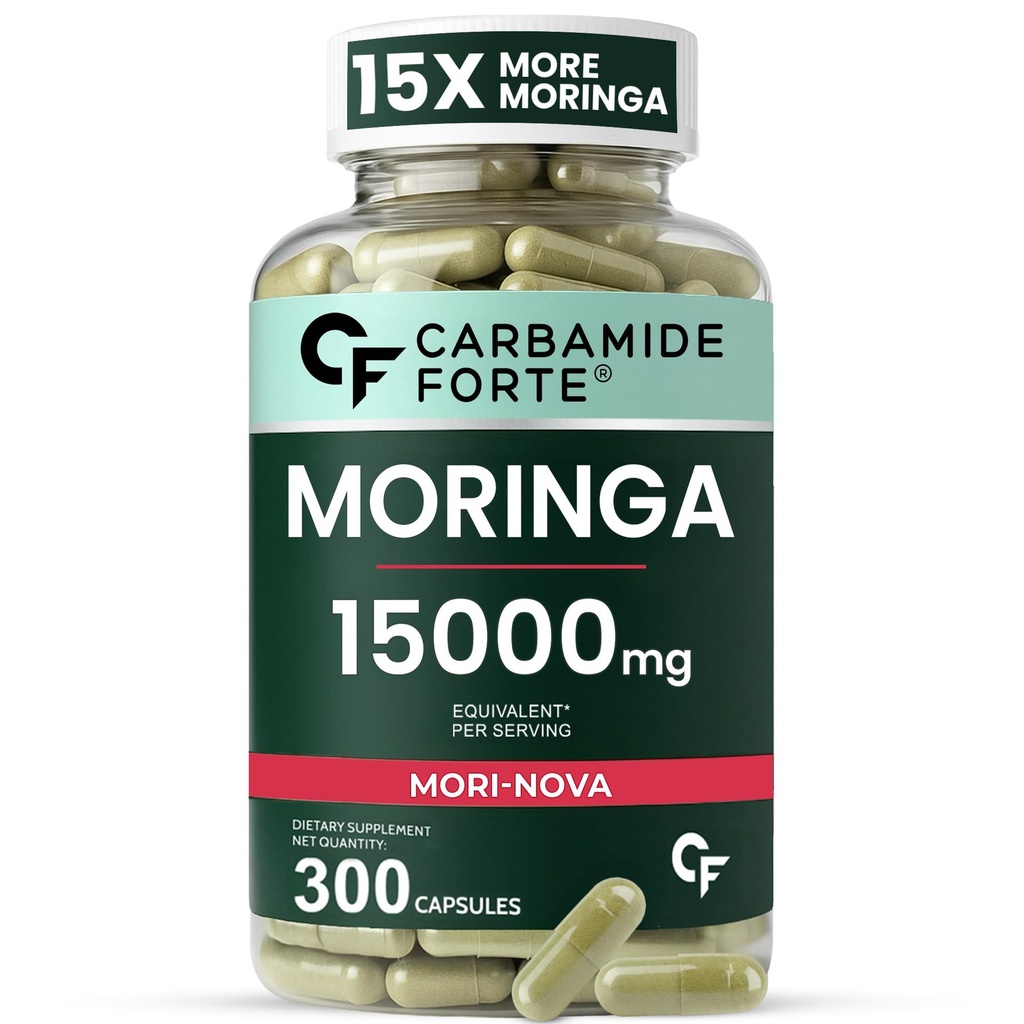 Carbamide Forte Moringa Pure Capsules with 15000mg Per Serving | Moringa Powder Capsules | May Support Immunity, Digestion & Energy - 300 Capsules (300 Count)